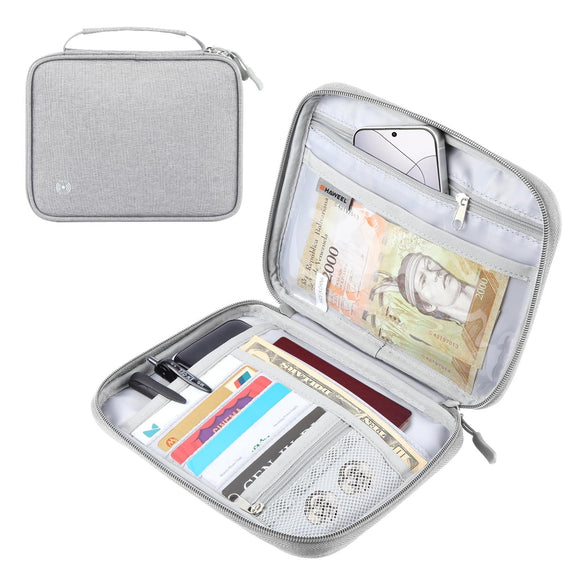 NNEDSZ Passport Wallet With Handle Document Organizer & Card Holder - Grey