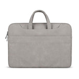 NNEDSZ Waterproof Portable One-shoulder Handbag for 14.1 Laptops with Magic Stick & Suitcase Belt - Pu Leather Zipper Hidden Strap - Light Grey