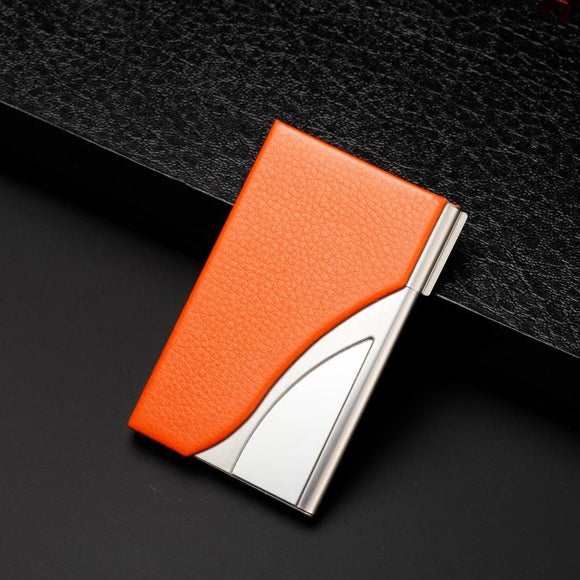 NNEDSZ Stainless Steel Business Card Case Large Capacity - Litchi Orange
