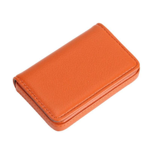 NNEDSZ Stainless Steel Magnetic Business Card Holder Pu Leather Case - Orange