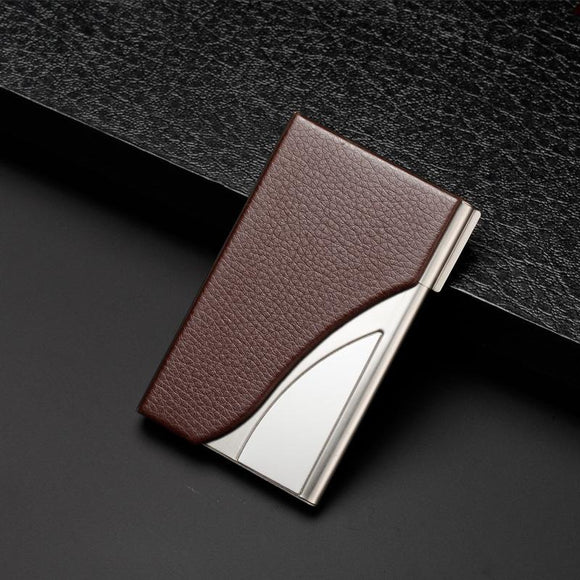 NNEDSZ Stainless Steel Business Card Case Large Capacity - Lychee Coffee