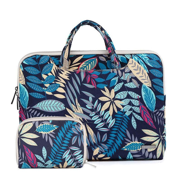 NNEDSZ 13.3 Inch Simple Business Laptop Bag With Liner - Ls-116 - Canvas Colorful Leaves Blue