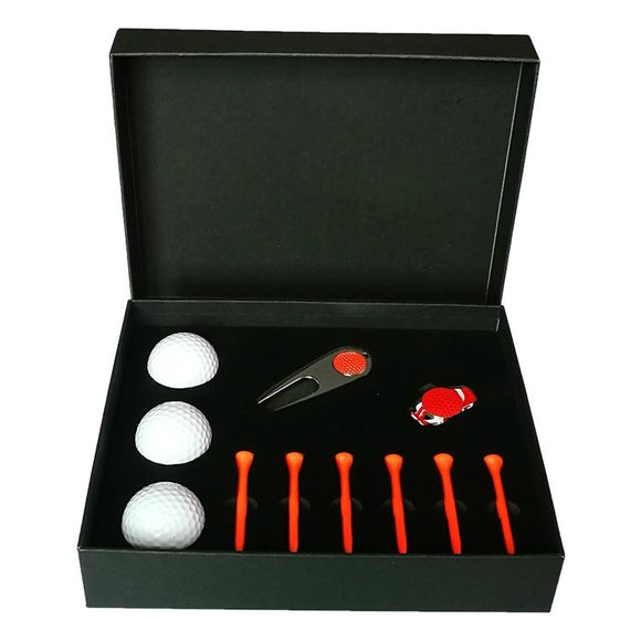 NNEDSZ Complete Golf Gift Set 11-in-1 Tees Divot Tool and 3 Balls - Red