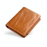 NNEDSZ Multi-Functional Oil Wax Leather Rfid Wallet - Brown