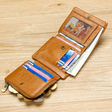 NNEDSZ Multi-Functional Oil Wax Leather Rfid Wallet - Brown