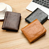 NNEDSZ Multi-Functional Oil Wax Leather Rfid Wallet - Brown