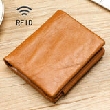NNEDSZ Multi-Functional Oil Wax Leather Rfid Wallet - Brown