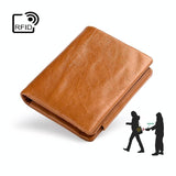 NNEDSZ Multi-Functional Oil Wax Leather Rfid Wallet - Brown