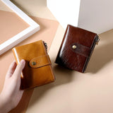 NNEDSZ Leather Rfid Wallet With Dual Zippers