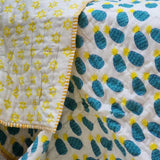 NNEDSZ GOTS Certified Organic Cotton Reversible Baby Quilt (100x120cm) - Blue Pineapple