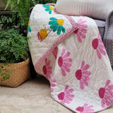 NNEDSZ GOTS Certified Organic Cotton Reversible Baby Quilt (100x120cm) - Bumblebee (Pink)
