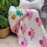 NNEDSZ GOTS Certified Organic Cotton Reversible Baby Quilt (100x120cm) - Bumblebee (Pink)