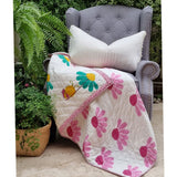 NNEDSZ GOTS Certified Organic Cotton Reversible Baby Quilt (100x120cm) - Bumblebee (Pink)