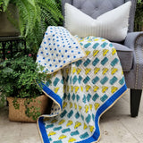 NNEDSZ GOTS Certified Organic Cotton Reversible Baby Quilt (100x120cm) - Yellow Cars