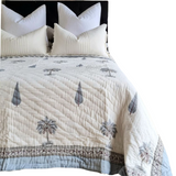 NNEDSZ Kolka Palm & Pine Reversible Quilt 100% Cotton Blue - King Size