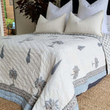 NNEDSZ Kolka Palm & Pine Reversible Quilt 100% Cotton Blue - King Size