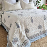 NNEDSZ Kolka Palm & Pine Reversible Quilt 100% Cotton Blue - King Size