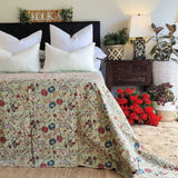 NNEDSZ Green Berries Kantha Bedspread Coverlet - Green (King - 228 cm x 274 cm)