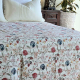 NNEDSZ Berries Kantha Bedspread Coverlet - White (King - 228 cm x 274 cm)