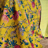 NNEDSZ Mustard Peony Kantha Bedspread Coverlet - Mustard (King - 228 cm x 274 cm)