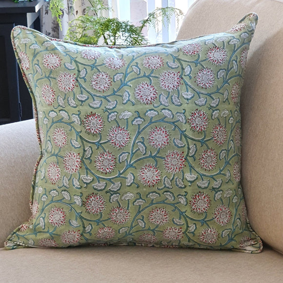 NNEDSZ Kolka Floral Garden Soft Cotton Voile High Quality Decorative Cushion - Green