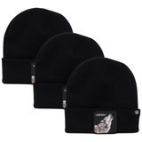 NNEDSZ 3x Goorin Lone Wolf Man Beanie Hat Warm Winter Ski Animal Series - Black