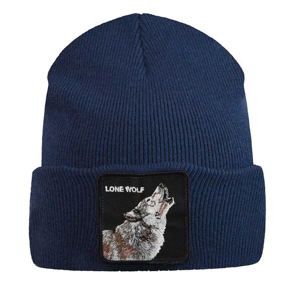 NNEDSZ Goorin Wolf Man Beanie Hat Warm Winter Ski Animal Series Lone Wolf - Navy
