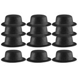 12x GLITTER BOWLER HAT Fancy Party Plastic Costume Cap Fun Dress Up Sparkle BULK - Black