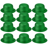 12x GLITTER BOWLER HAT Fancy Party Plastic Costume Cap Fun Dress Up Sparkle BULK - Green