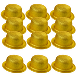 12x GLITTER BOWLER HAT Fancy Party Plastic Costume Cap Fun Dress Up Sparkle BULK - Yellow/Gold