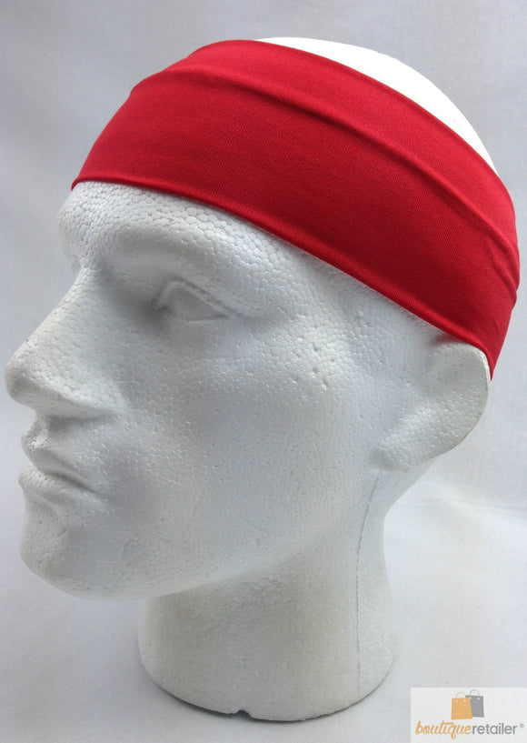 NNEDSZ PLAIN HEADBAND Elastic Stretch Sports Yoga Hair Band Unisex 8cm Wide Wrap - Red