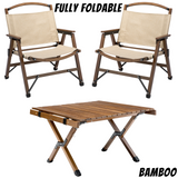 NNEDSZ Bamboo Foldable Camping Table + 2 Chairs Waterproof Wood Wooden Travel Set Kit