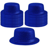 24x GLITTER BOWLER HAT Fancy Party Plastic Costume Cap Fun Dress Up Sparkle BULK - Blue