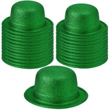 24x GLITTER BOWLER HAT Fancy Party Plastic Costume Cap Fun Dress Up Sparkle BULK - Green