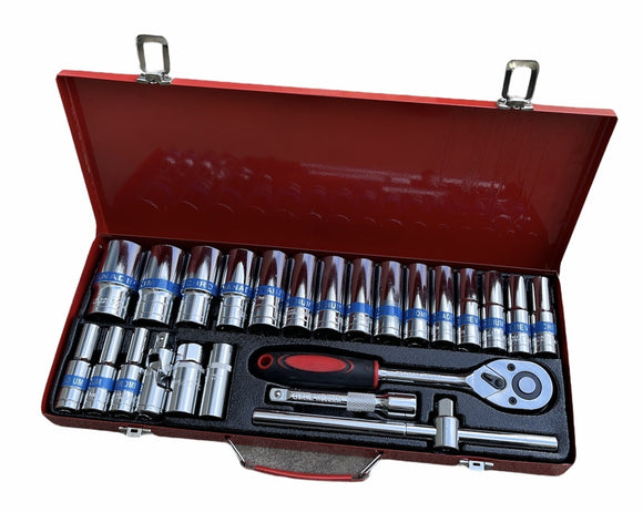 NNEDSZ 24 Piece Ratchet Socket Wrench Set Screwdriver Bits Extension Hex Chrome Vanadium
