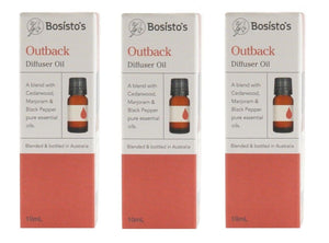 NNEDSZ 3x Bosistos Diffuser Oil Outback - Cederwood, Marjoram & Black Pepper 10mL