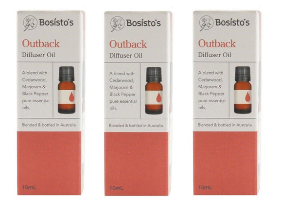NNEDSZ 3x Bosistos Diffuser Oil Outback - Cederwood, Marjoram & Black Pepper 10mL