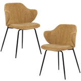 NNEDSZ Set of 2 Dining Chairs Corduroy Cord Fabric with Metal Legs in Mustard Yellow