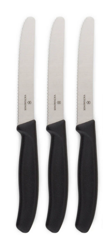 NNEDSZ 3x Victorinox Standard Wavy Edge Steak and Tomato Knife - Black