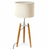 NNEDSZ 73cm Bamboo Tripod Table Lamp Light Modern Vintage w Beige Linen Shade