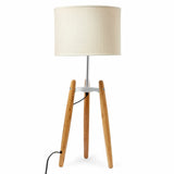 NNEDSZ 73cm Bamboo Tripod Table Lamp Light Modern Vintage w Beige Linen Shade