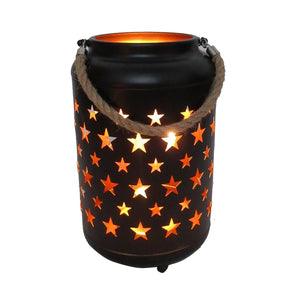 NNEDSZ 25cm Metal LED Lantern Light w Rope Hanger Star Design Lamp - Large
