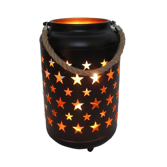 NNEDSZ 25cm Metal LED Lantern Light w Rope Hanger Star Design Lamp - Large