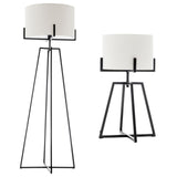 NNEDSZ Modern Dimmable Floor Lamp + Table Desk Lamp w/ Linen Shade Scandi - Matte Black