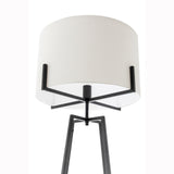 NNEDSZ Modern Dimmable Floor Lamp + Table Desk Lamp w/ Linen Shade Scandi - Matte Black