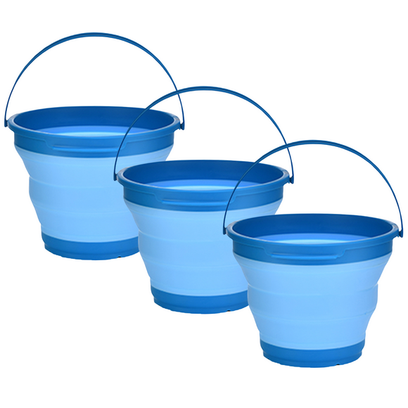 NNEDSZ 3x 7L Foldable Collapsible Silicone Bucket for Home/Hiking/Camping/Fishing -Blue