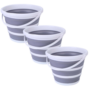 NNEDSZ 3x 10L Foldable Collapsible Bucket Silicone Hiking/Camping/Fishing - Grey/White