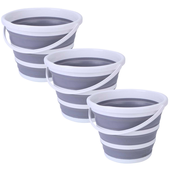 NNEDSZ 3x 10L Foldable Collapsible Bucket Silicone Hiking/Camping/Fishing - Grey/White