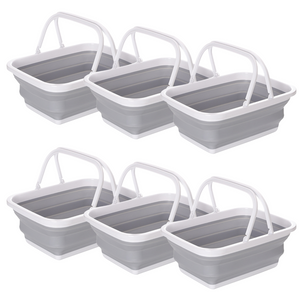 NNEDSZ 6x 9L Collapsible Laundry Folding Basket Wash Clothes w Handles Bin - Grey/White