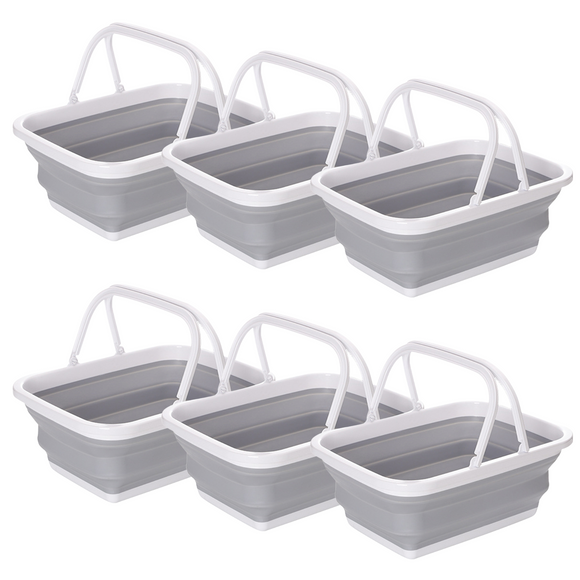 NNEDSZ 6x 9L Collapsible Laundry Folding Basket Wash Clothes w Handles Bin - Grey/White